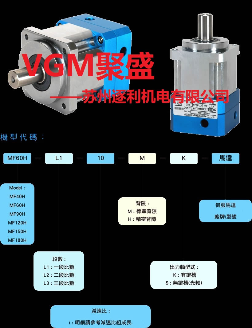 臺灣VGM聚盛減速機(jī)MF60HL1-3-M-K-14-50